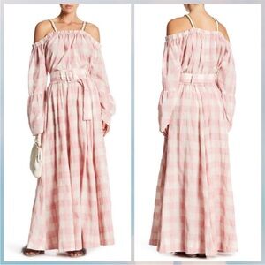 Tob Plaid Pink and White Maxi Skirt